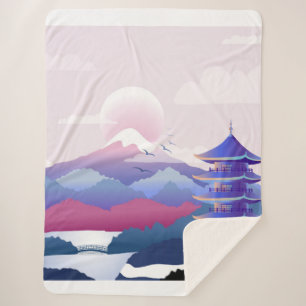 Cobertor Sherpa Cenário de Templo Pacífico no amanhecer