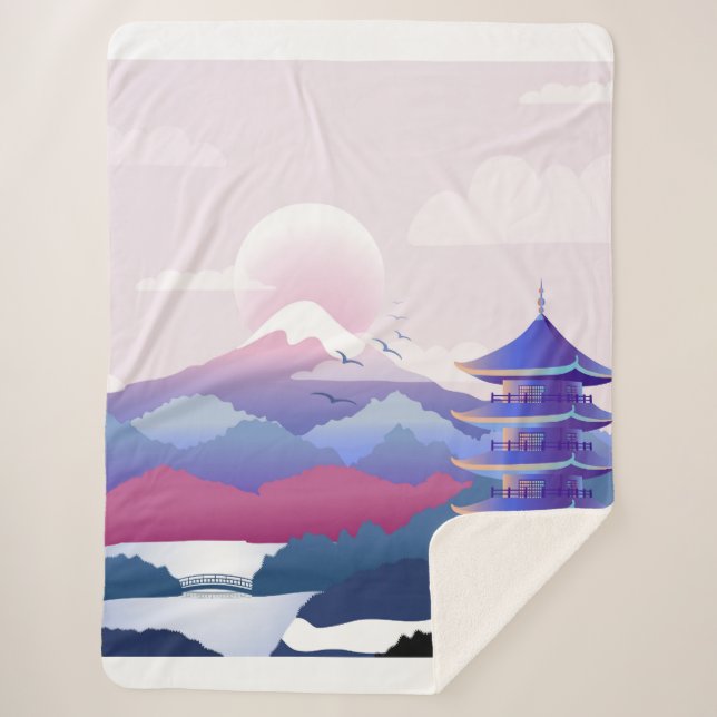 Cobertor Sherpa Cenário de Templo Pacífico no amanhecer (Frente)