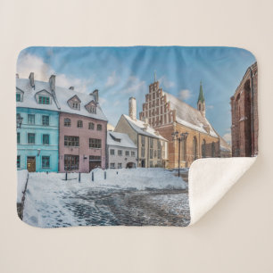 Cobertor Sherpa Centro de cidade de inverno de neve em Riga, Letón