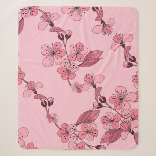 Cobertor Sherpa Cereja floresce de cor rosa sobre fundo branco.