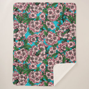 Cobertor Sherpa Cereja floresce em azul