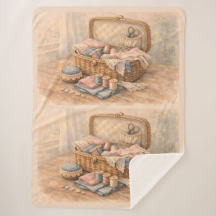 Cobertor Sherpa Cesto de Costura Antigo Pastel Cottagecore