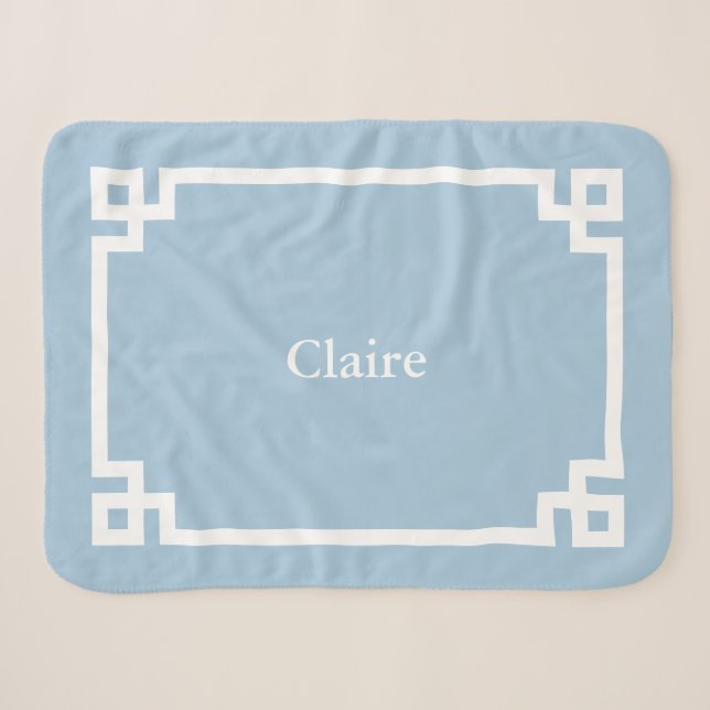 Cobertor Sherpa Céu Azul e Branco Monograma Chave Grega (Frente (Horizontal))