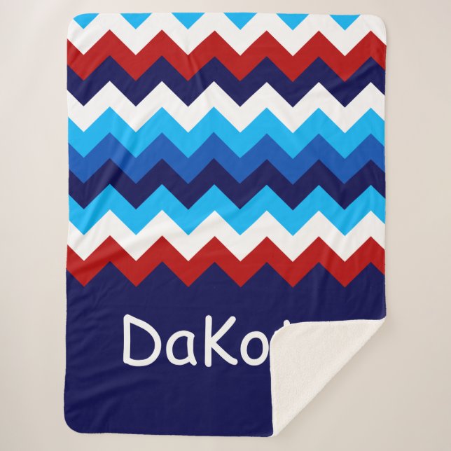 Cobertor Sherpa Cevron Azul Branco Vermelho Personalizado Xerpa Gr (Frente)