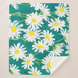 Cobertor Sherpa Chamomile Turquoise: Ilustração Sem Costura Floral