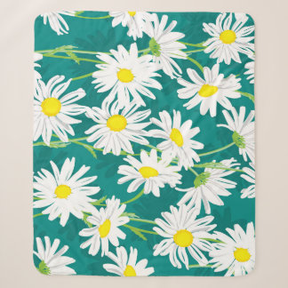 Cobertor Sherpa Chamomile Turquoise: Ilustração Sem Costura Floral