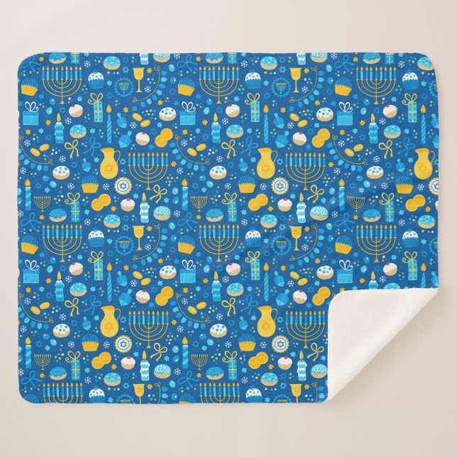 Cobertor Sherpa Chanukah Celebrando Estrelas Judaicas Gelt Flocos  (Frente (Horizontal))