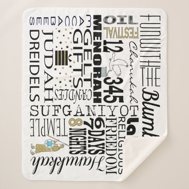 Cobertor Sherpa Chanukah Diversão Palavras Sherpa Blanket/Medium (Frente)