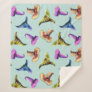 Cobertor Sherpa Chapéus antigos de aquarela: fundo azul.