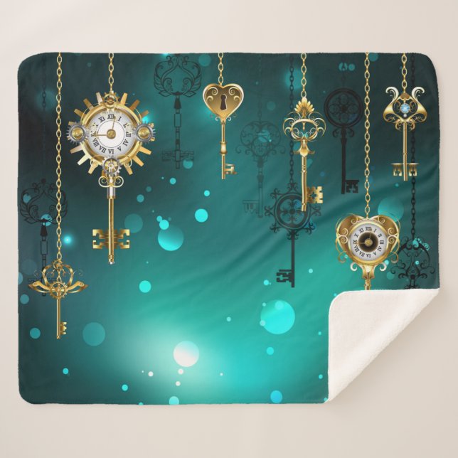 Cobertor Sherpa Chaves de Esqueleto Anticas em Fundo Verde (Frente (Horizontal))