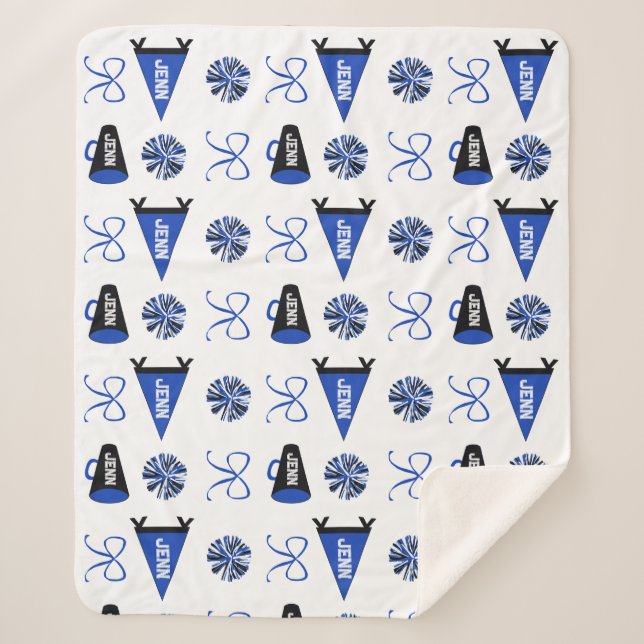 Cobertor Sherpa Cheer Camp Blue and Black Cheerleadering Pompom   (Frente)