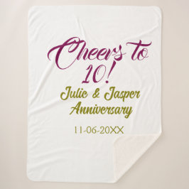 Cobertor Sherpa Cheers to 10th wedding anniversary mauve golden na
