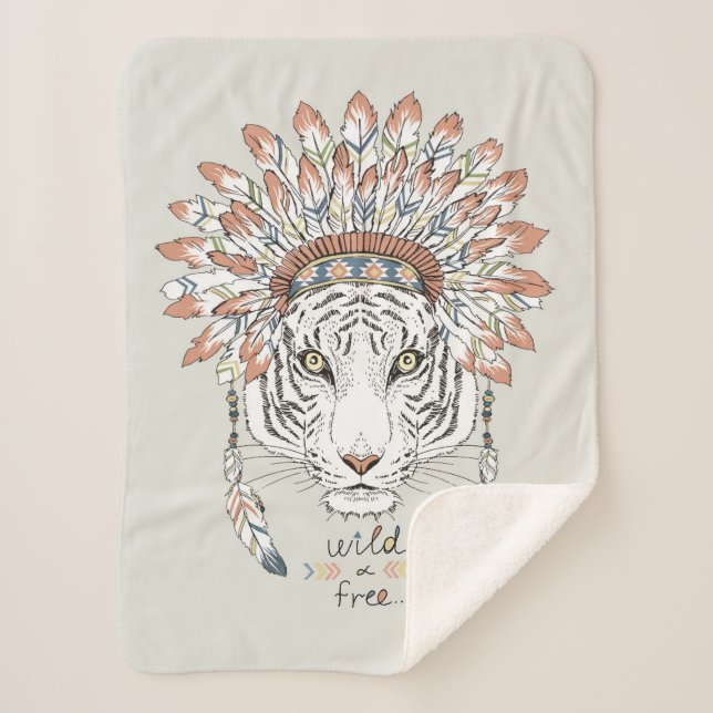 Cobertor Sherpa Chefe indiano do nativo americano do tigre (Frente)
