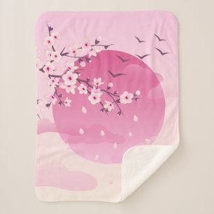 Cobertor Sherpa Cherry Blossomo Japonês Paisagem Rosa