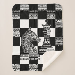 Cobertor Sherpa Chess Knight e Queen - Zen Art