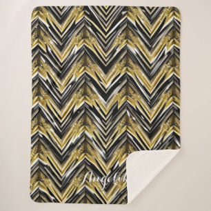 Cobertor Sherpa Chevron Black e Dourado Nome Personalizado