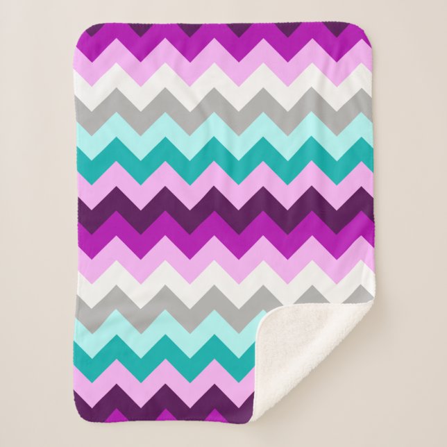 Cobertor Sherpa Chevrons brancos roxos Sherpa Blanket (Frente)
