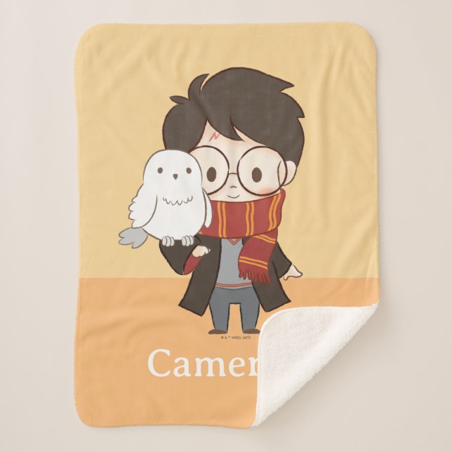 Cobertor Sherpa Chibi HARRY POTTER™ & Hedwig (Frente)