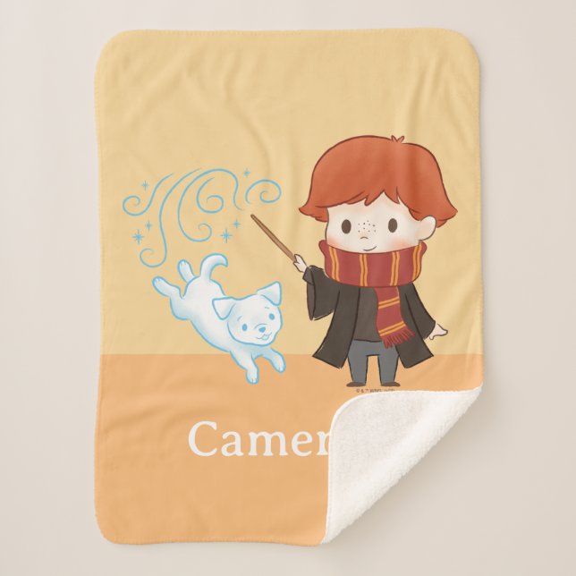 Cobertor Sherpa Chibi Ron Weasley Patronus (Frente)