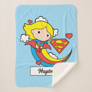 Cobertor Sherpa Chibi Supergirl Flying Rainbow