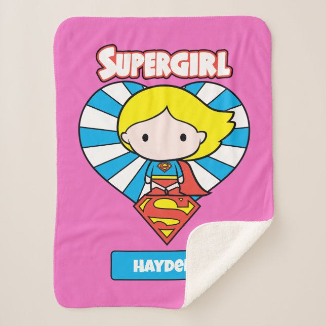 Cobertor Sherpa Chibi Supergirl Starburst Heart and Logo (Frente)