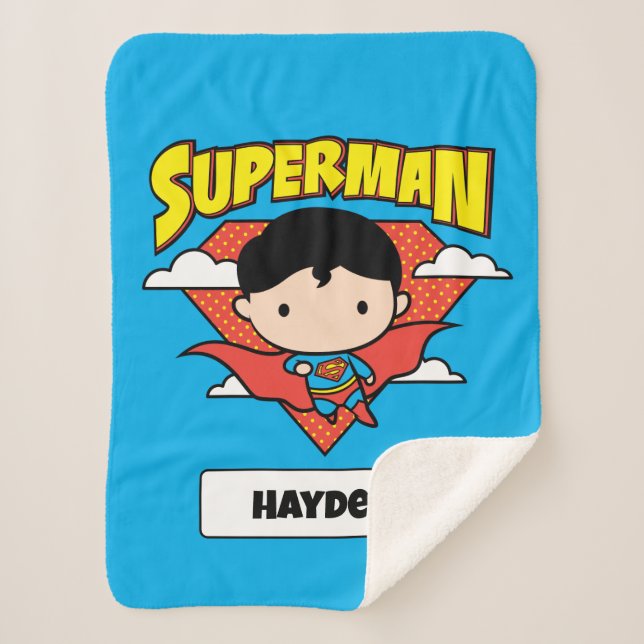 Cobertor Sherpa Chibi Superman Bolinhas Shield e Nome (Frente)
