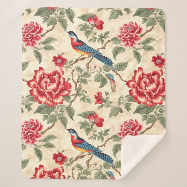 Cobertor Sherpa Chic beige chinoiserie (Frente)