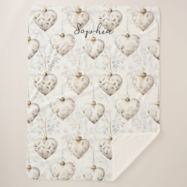 Cobertor Sherpa Chic Cream Grey Hearts Ornaments  