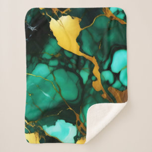 Cobertor Sherpa Chic Elegante verde escuro ouro amarelo Faux Marbl