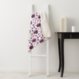 Cobertor Sherpa chic floral foliage purple blooming flowers
