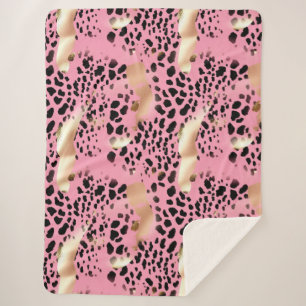 Cobertor Sherpa Chic Glam Dourado Leopardo Preto Rosa Rosa