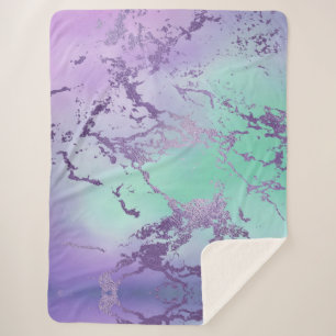 Cobertor Sherpa Chic Marble   Lavanda Roxo e Mint Verde