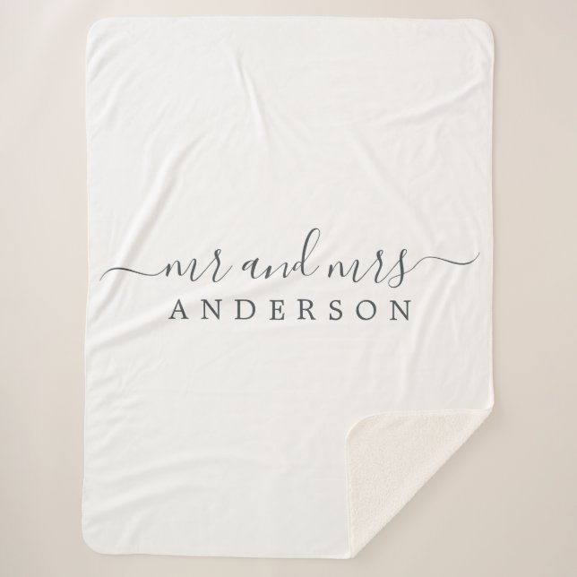 Cobertor Sherpa Chic Newlywing Sr. Sra. Black White Monograma (Frente)