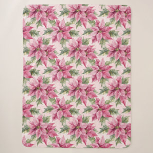 Cobertor Sherpa Chic Pink Poinsettia Flowers Natal