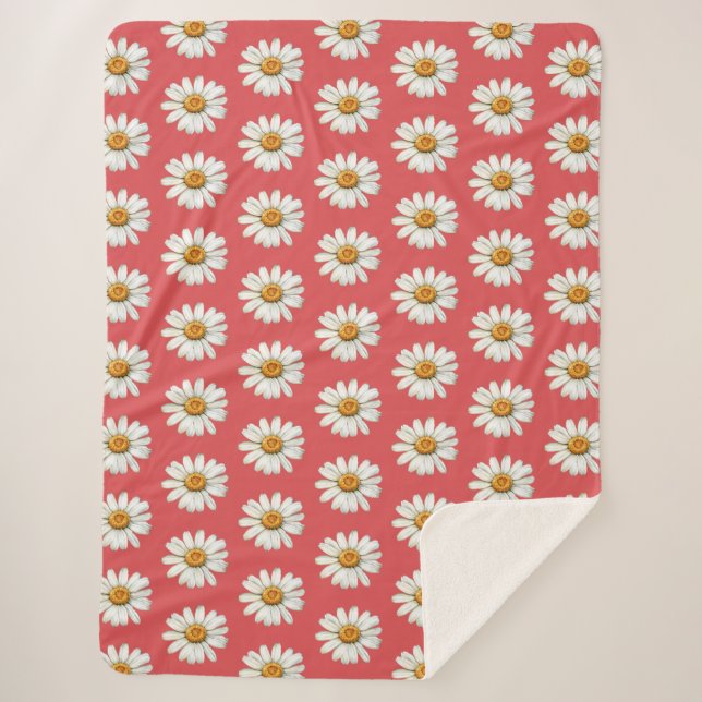 Cobertor Sherpa Chic Red White Daisy Flowers Birthday (Frente)