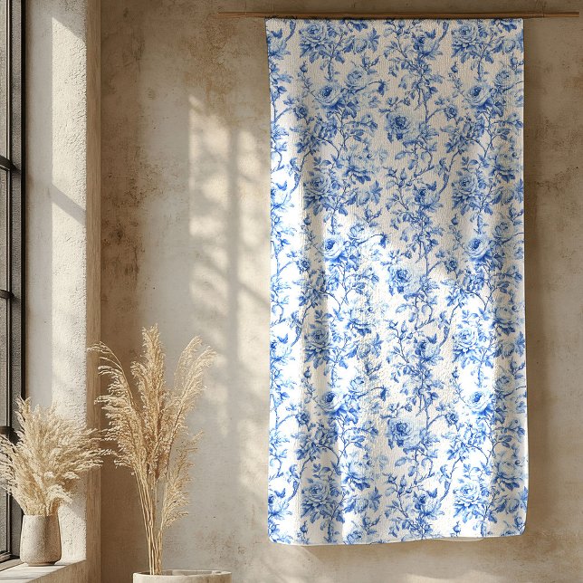 Cobertor Sherpa Chic Royal Blue Toile Roses Floral Pattern Soft  (Chic Royal Blue Toile Roses Floral Pattern Soft Blanket

)