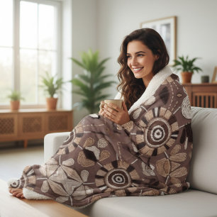 Cobertor Sherpa Chic Terroso Abstrato Marrom e Bege Moderno Tribal