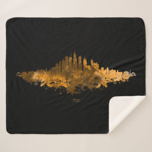 Cobertor Sherpa Chicago City Skyline Watercolor em laranja