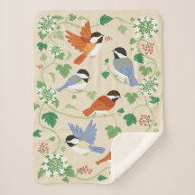 Chickadee Song Beige Sherpa Blanket