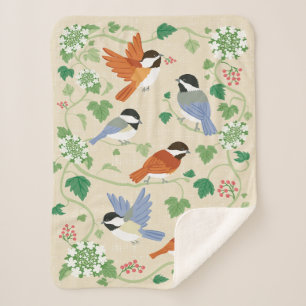 Cobertor Sherpa Chickadee Song Beige Sherpa Blanket