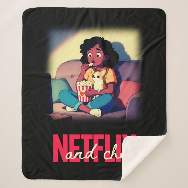 Cobertor Sherpa Chimigos Netflix and Chi Chihuahua Movie Night In (Frente)