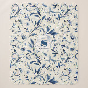 Cobertor Sherpa Chinoiserie Azul de Aguarela Vinha & Floral