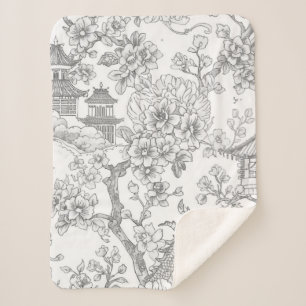 Cobertor Sherpa Chinoiserie Toile Dragão Flor de Cerejeira Ornamen