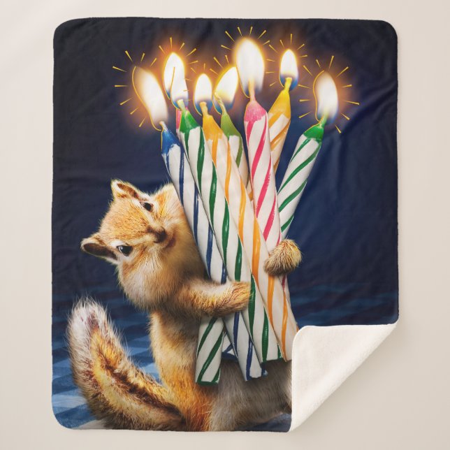 Cobertor Sherpa Chipmunk Birthday Candles (Frente)