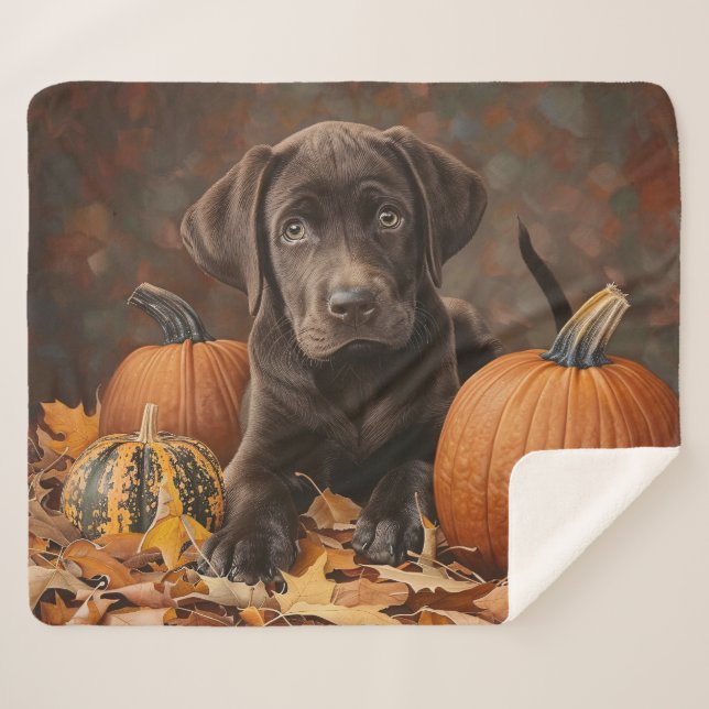 Cobertor Sherpa Chocolate Labrador Retriever Autumn (Frente (Horizontal))
