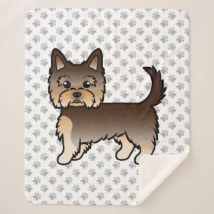 Cobertor Sherpa Chocolate Yorkshire Terrier Cartoon Dog & Paws