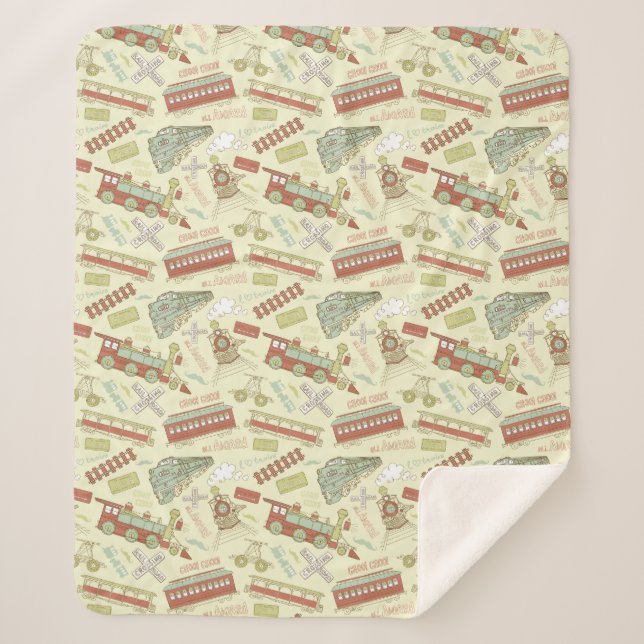 Cobertor Sherpa Choo Choo Antique Trens Sherpa Blanket (Frente)