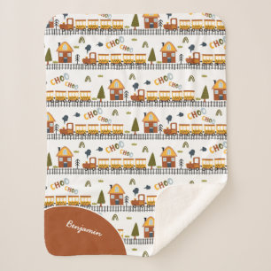Cobertor Sherpa Choo Choo Train Pattern Nome Pequeno