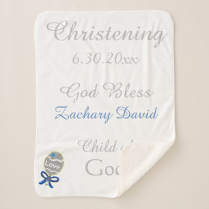 Cobertor Sherpa Christening Baby Boy Blue Rattle Medium