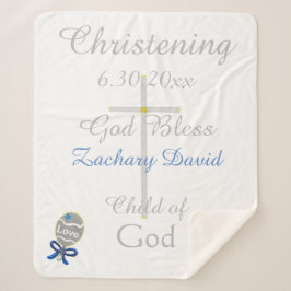 Cobertor Sherpa Christening Cross Boy Blue Star Rattle Medium